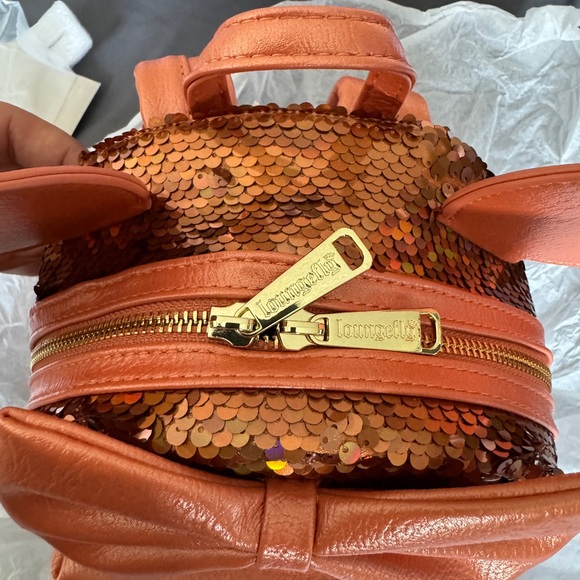 Loungefly Disney Minnie Mouse Orange Peach Punch Sequined Mini Backpack - Picture 5 of 7